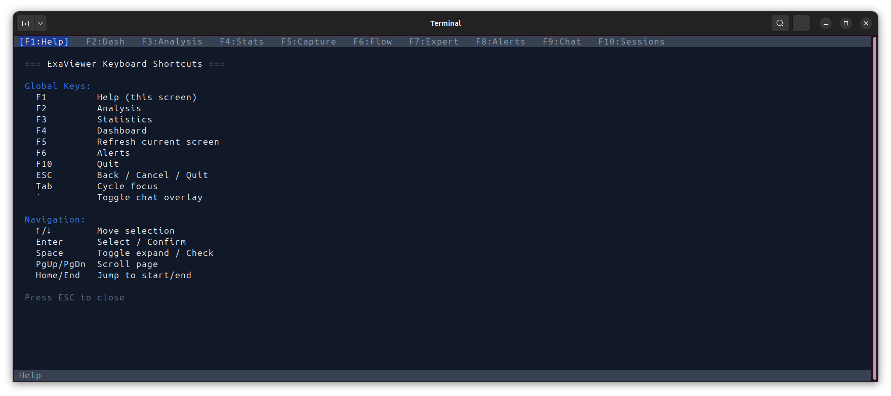 ExaCapture terminal TUI with F-key navigation showing dashboard, stats, capture management, and alerts views